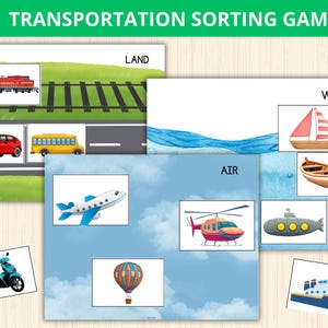 Atividade de classificação de transporte, cartão de classificação de veículos, classificação de terra, ar, água, tapete de classificação de transporte, jogo de classificação de veículos, pré-escola de transporte