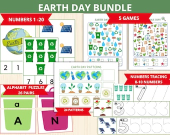 Earth day Bundle,Preschool Busy Book,spring busy bin,Earth Day Printable,earth day worksheet,Worksheets,earth day activity pack,Environment