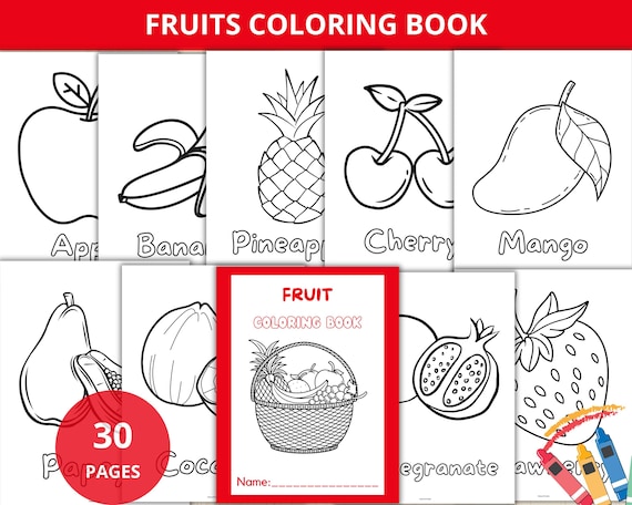 Fruit Coloring Pages,Fruit Coloring Book,Fruit Coloring Worksheet,coloring fruit kids,easy coloring pages,fruits unit study,fruit busy book