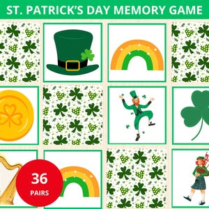 Jeu de mémoire pour la Saint-Patrick, Saint-Patrick Activité assortie patricks, Cartes assorties St Patricks, St. Jeu de Paddy, jeu de cartes mémoire, jeu de fête printanier
