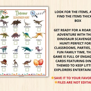 Get ready for a roaring adventure with this Dinosaur Scavenger Hunt! Perfect for classrooms, parties, or fun family time, this game is full of engaging cards featuring dino-themed to keep little explorers entertained.