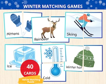 winter Matching Activity,winter Matching Game,Christmas Activities,winter symmetry,two piece puzzle,Match Halves,winter montessori preschool