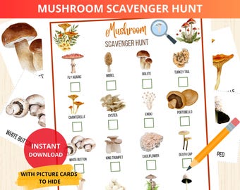mushroom scavenger hunt,fall scavenger hunt,autumn treasure hunt,mushroom cards,nature scavenger hunt,mushroom preschool,mushroom unit study