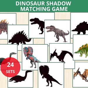 Juego de emparejamiento de sombras de dinosaurios, emparejamiento de dinosaurios, montessori de dinosaurios, estudio de unidad de dinosaurios, niño pequeño, actividad preescolar de animales, páginas de libros ocupados