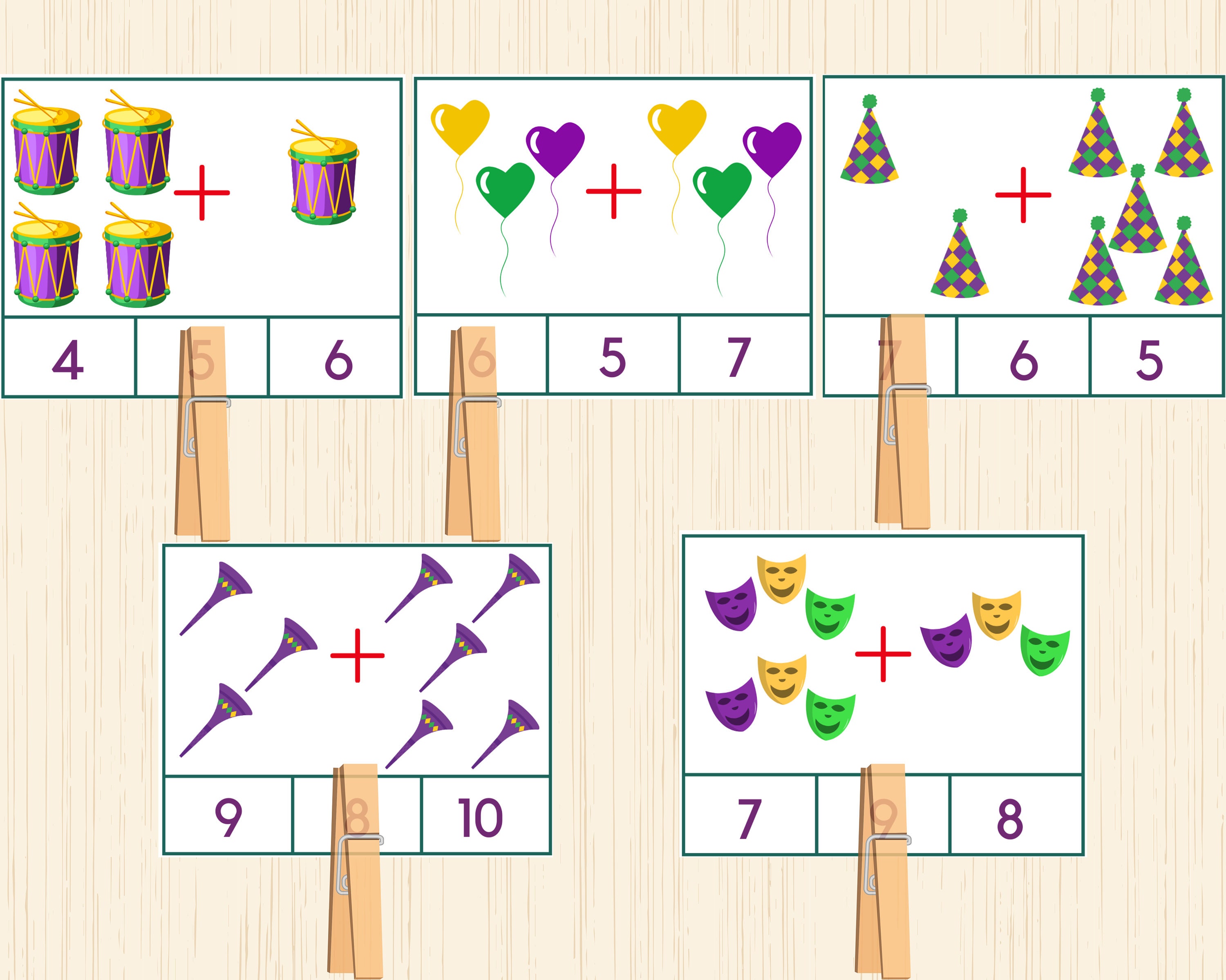 Montessori Printable Math Activity for Preschool, Addition Clip Cards ...