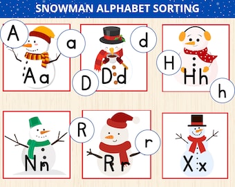 snowman alphabet sorting,Snowball Letter Sort,Winter alphabet match,montessori winter activity,Uppercase Lowercase Sort,Alphabet Recognition