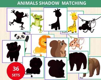 Animal Shadow Matching ,animal puzzles,Montessori Animal Shadow Match,Shadow Matching Activity,animals Preschool,Homeschool Resources prek