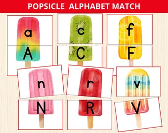 Popsicle Alphabet Match,ice cream Alphabet Matching,summer Preschool Activity,Popsicle Alphabet Puzzles,preschool letters,letter recognition