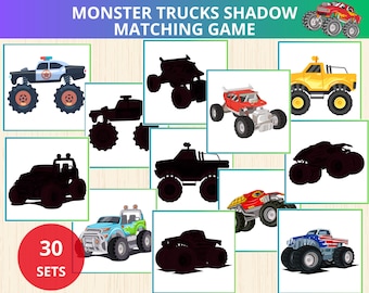 monster truck shadow matching card,vehicles Montessori,transport Preschool,transportation activity,shadow game,vehicles activity,cars trucks