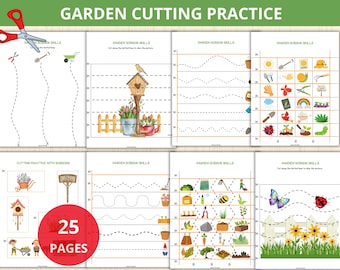 garden Cutting Practice,Spring Scissor Strips,garden Cutting Strips,Preschool Scissor Practice,kinder Scissor Skills Worksheets,Cutting Line