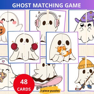 Attività di abbinamento dei fantasmi di Halloween, bambini in età prescolare di Halloween, gioco di abbinamento per l'asilo, puzzle da 2 pezzi, abbina le metà, abbinamento simmetrico, momento di tranquillità