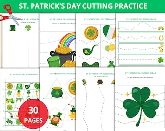 Tiras de corte para el Día de San Patricio, Tiras de tijeras de San Patricio, Práctica de corte de San Patricio, Práctica de habilidades con tijeras, Líneas de corte para preescolar