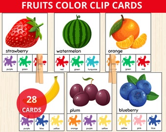 Color sorting game,fruit color clip card,Color Recognition Matching Activity,Sort By colour,Fine Motor Skills,color matching game,fruit card
