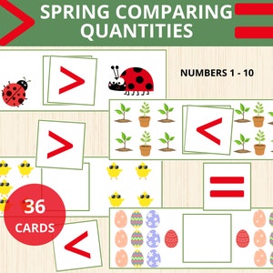 Spring preschool,spring math,comparing quantities,Comparing numbers,math activity,  greater than,equal, less than,printable math,kidergarten