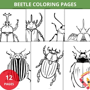 Puede incluir: Un conjunto de 12 páginas para colorear con ilustraciones en blanco y negro de diferentes tipos de escarabajos. Las páginas son perfectas para los niños que les encanta colorear y aprender sobre los insectos.