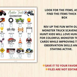 Rev up the fun with our Monster Truck Scavenger Hunt! Kids will love hunting for colorful monster truck cards while improving their observation skills and staying active.