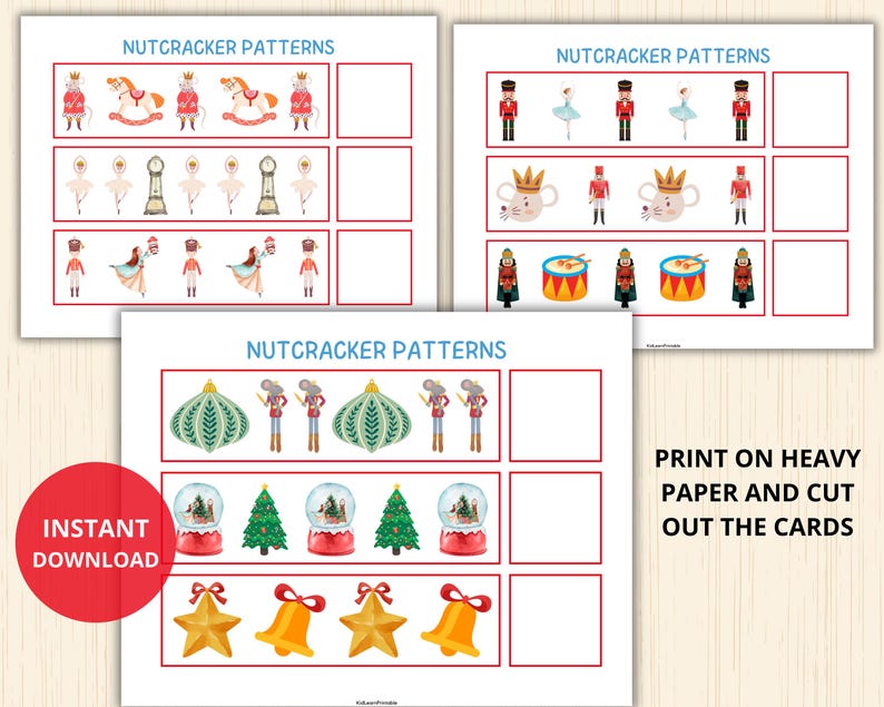 Engage young minds with our Nutcracker Patterns 'What Comes Next?' activity! This digital product features charming Nutcracker-themed sequences to enhance pattern recognition and logical thinking.
