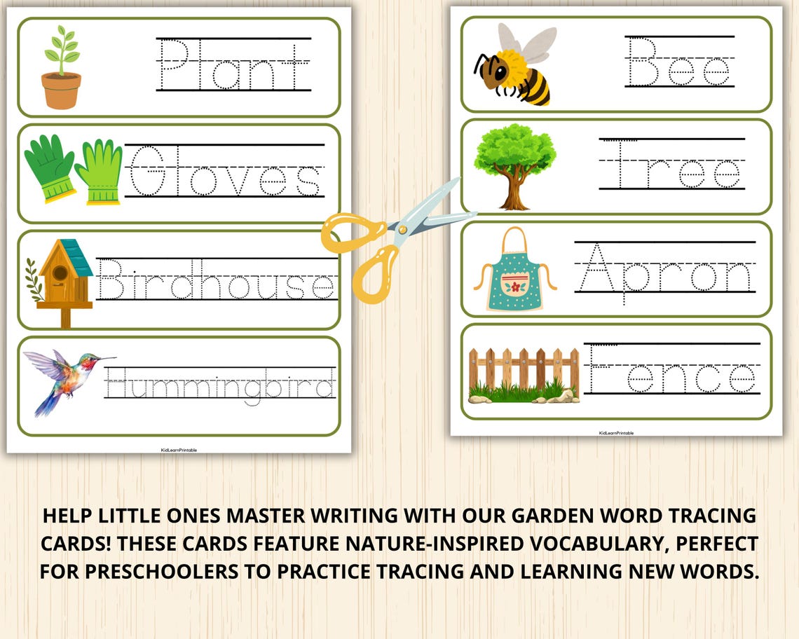 Garden Tracing Strips garden Word Tracing Cards nature Montessori Garden Tracing Strips garden Word Tracing Cards nature Montessori