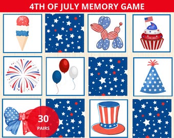 4th of July Memory Game,4th of July Matching Game,Patriotic Matching Card,Independence Day Activity,patriotic game kids,USA holiday activity