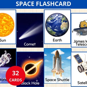 Flashcard sullo spazio, Flashcard sui pianeti, Flashcard sul sistema solare, Schede Montessori sullo spazio, Schede sullo spazio, Unità di studio sul sistema solare, Libro di esercizi sullo spazio