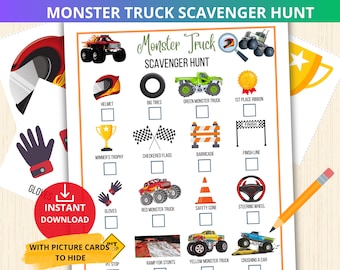 Monster Truck Scavenger Hunt,monster truck treasure hunt,monster truck Game for Kids,Indoor games,monster truck party,monster jam activity