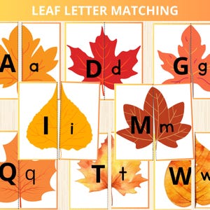 Casse-tête d'association de lettres et de feuilles, casse-tête d'automne par paires, alphabet d'automne, cartes d'association, jeu d'associations de feuilles, activité ABC de l'automne, casse-têtes d'associations, prek