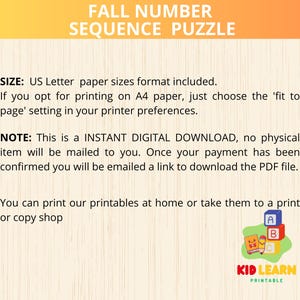 May include: Printable fall number sequence puzzle for kids. The puzzle features a colorful illustration of a pumpkin, a ghost, and a witch. The text "FALL NUMBER SEQUENCE PUZZLE" is at the top of the image. The text "KID LEARN PRINTABLE" is at the bottom of the image.