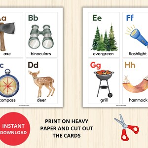 Camping Alphabet Cards,camping Flashcards,camping Montessori,camp Cards ...