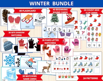 winter bundle,winter preschool activity,winter Worksheets,winter Montessori,winter homeschool,winter unit study,early math,seasonal activity