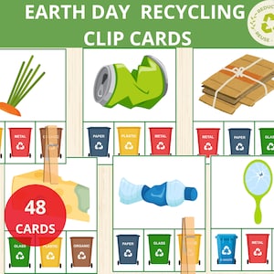 Earth Day Clip Karte, Tag der Erde Recycle Sort, Abfallsortierung, Tag der Erde beschäftigt Buch, Müllsortierung, Garbage Recycle, Vorschule, Tag der Erde, Umwelt