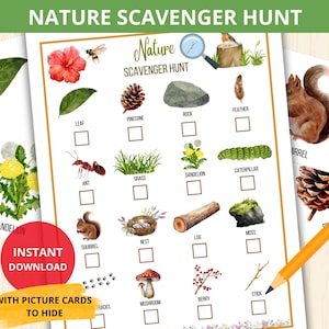 Nature Scavenger Hunt,nature Treasure Hunt,spring scavenger,Outdoor indoor Activity,nature unit study,Nature montessori prek,Nature Walk gam