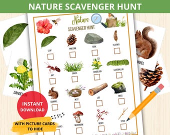 Nature Scavenger Hunt,nature Treasure Hunt,spring scavenger,Outdoor indoor Activity,nature unit study,Nature montessori prek,Nature Walk gam