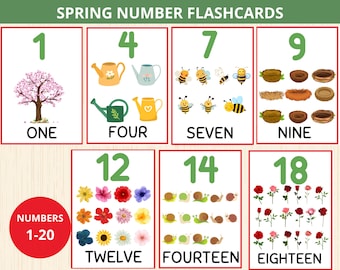 Spring Number Flashcards,Nature Number Cards,Spring Homeschool,Counting Flashcard,Preschool Math Activity,Number Recognition,Spring Learning