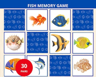 fish memory game,ocean animals Matching Game,ocean theme Party,ocean animal game,fish unit study,fish busy book,sea life activity,fish match