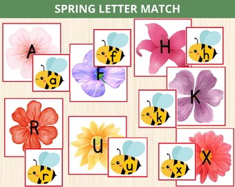 Spring Letter Match,spring alphabet matching,Alphabet Bee and Flower,Preschool Letters,Letter Recognition,Montessori ABC game,lowercase prek