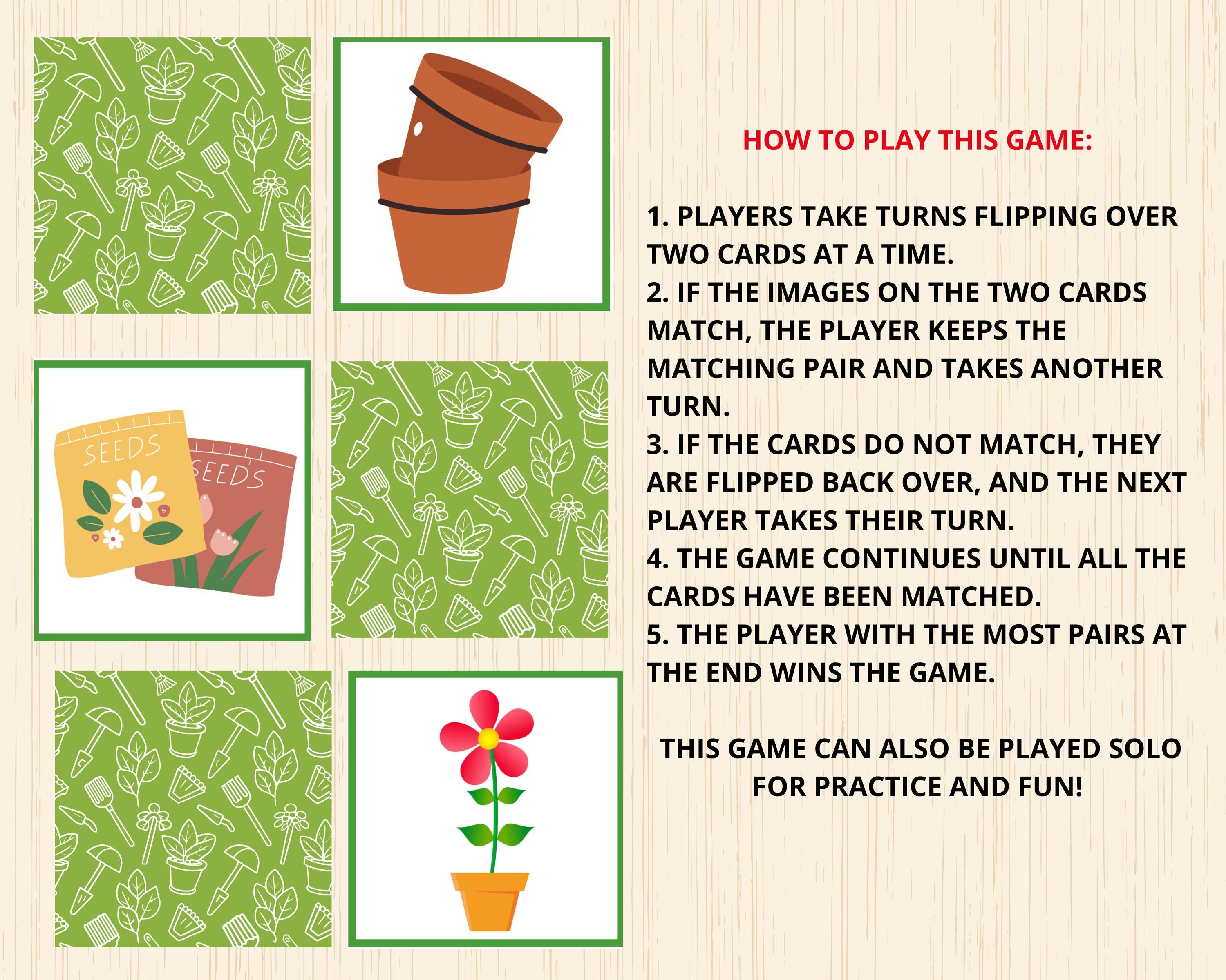 Spring Garden Memory Game for Kids: Matching Activity (PDF Pattern) - Etsy