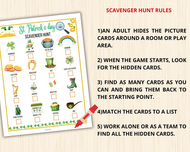 St Patrick's Day Scavenger Hunt,saint Patricks Day Treasure Hunt,indoor ...