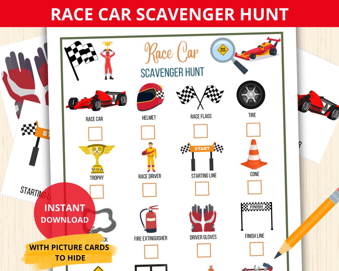 Race Car Scavenger Hunt,race Car Birthday Party,race Car Activity,race ...