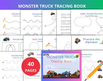 monster truck tracing,preschool tracing activity,prewriting worksheet,kinder handwriting,Monster truck party,tracing sheets,early writing
