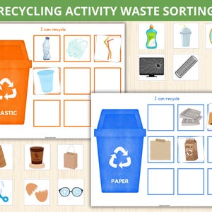 Abfallsortieraktivität, Müllsortierspiel, Recyclingspiel, Aktivität zum Tag der Erde, Umwelttag, Lernrecycling, Recycling für Kinder, Müllrecycling