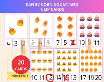 candy corn clip cards,candy corn counting,halloween counting,halloween math activity,number recognition ,halloween party game,kids math game