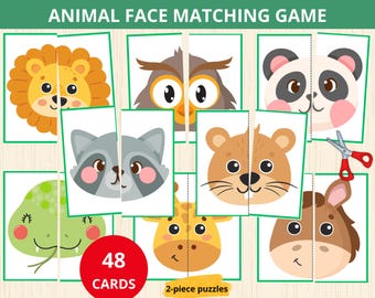Dieren matching game voor kinderen, dieren symmetrie puzzel, dieren puzzel, puzzel van 2 stukjes, dieren matching activiteit, dieren voorschoolse montessori