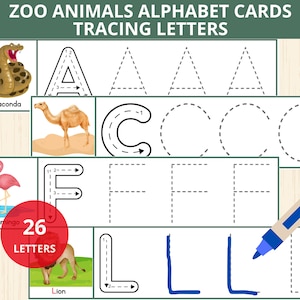 zoo alphabet cards Tracing letters,animal alphabet cards,letter tracing,tracing strips,wild animal alphabet tracing,preschool,handwriting