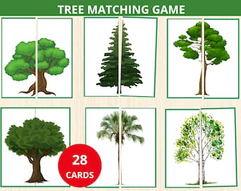 tree Matching,tree Puzzle,Trees Halves matching,nature Preschool,spring matching activity,montessori math,nature homeschool,two piece puzzle