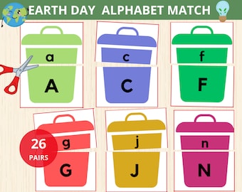 earth day Alphabet Match,Spring Preschool Activity,Alphabet Matching Game,Letter Matching Game,ABC Puzzles,Letter Recognition,Alphabet Cards