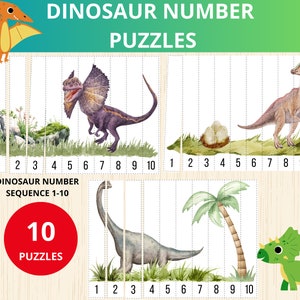 Dinosaur Puzzle Number,dinosaur sequence puzzles,Montessori preschool,math activity,Preschool, Kindergarten,dinosaur activity,dinosaur party