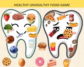 Healthy or Unhealthy Food Sorting Game,preschool nutrition food Sorting,Sad and Happy Tooth,Dental Health Printable,healthy eating game kids