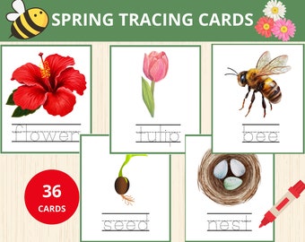 Spring Tracing Practice Cards, spring printable Word tracing, spring tracing strip, Busy Bag, Handwriting,Montessori printable tracing cards