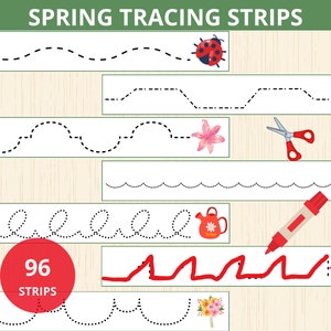 Spring Tracing Practice,Tracing Strips,lines tracing,handwriting practice,Fine Motor Skills,Preschool Tracing Worksheets,Pencil Control,prek