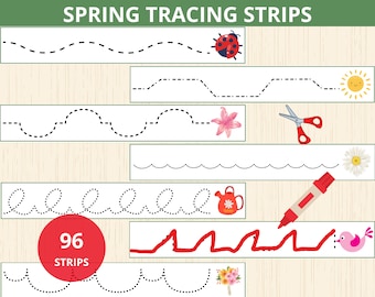 Spring Tracing Practice,Tracing Strips,lines tracing,handwriting practice,Fine Motor Skills,Preschool Tracing Worksheets,Pencil Control,prek